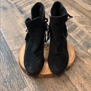 Black Suede Fringe Booties